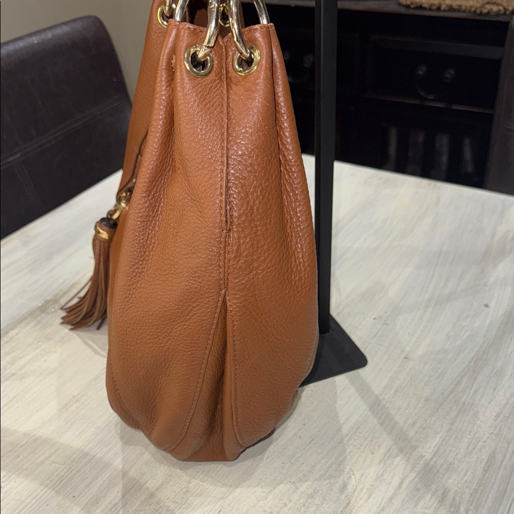 Vintage Michael Kors Tan Leather Hobo Bag with Gold Accents - Picture 5 of 14